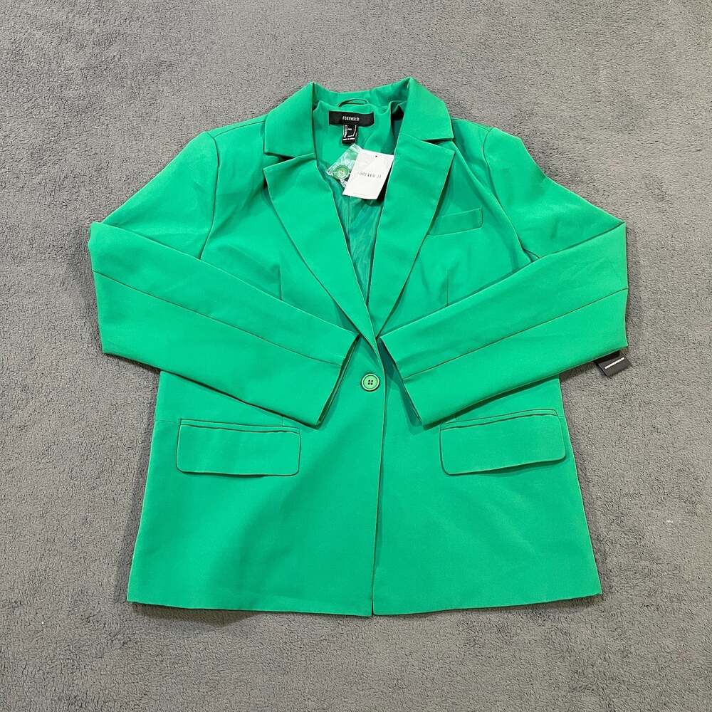 Forever 21 Green Single Button Blazer Jacket Pocket Women's Size Small NWT